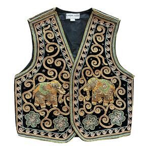 VTG CAROL HORN Workshop Sequin Puffy Elephant Vest Size M/L Indie Eclectic Boho